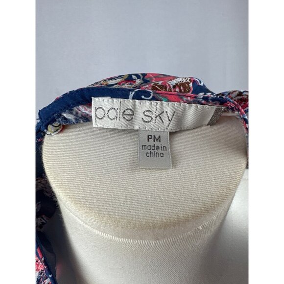 Pale Sky Blue Paisley Sleeveless Top Petite Medium Rayon Made In China - Picture 3 of 6